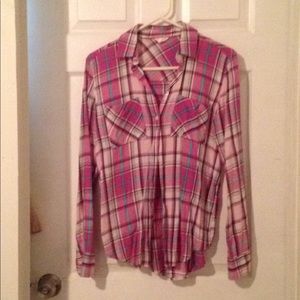Pink plaid cotton button up shirt